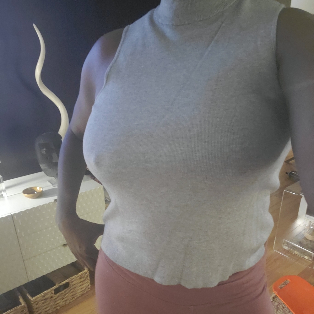 Nine West Gray Ribbed sleeveless knit mock turtleneck Sweater